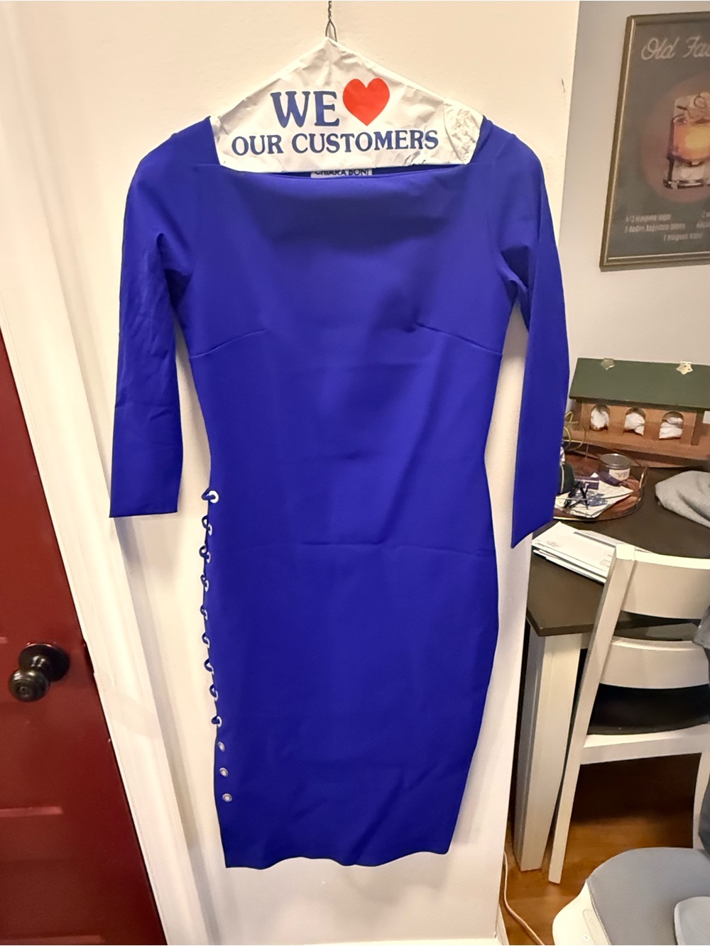Chiara Boni Cobalt Blue Long Sleeve Sheath Dress- womens 8 / Italy 44